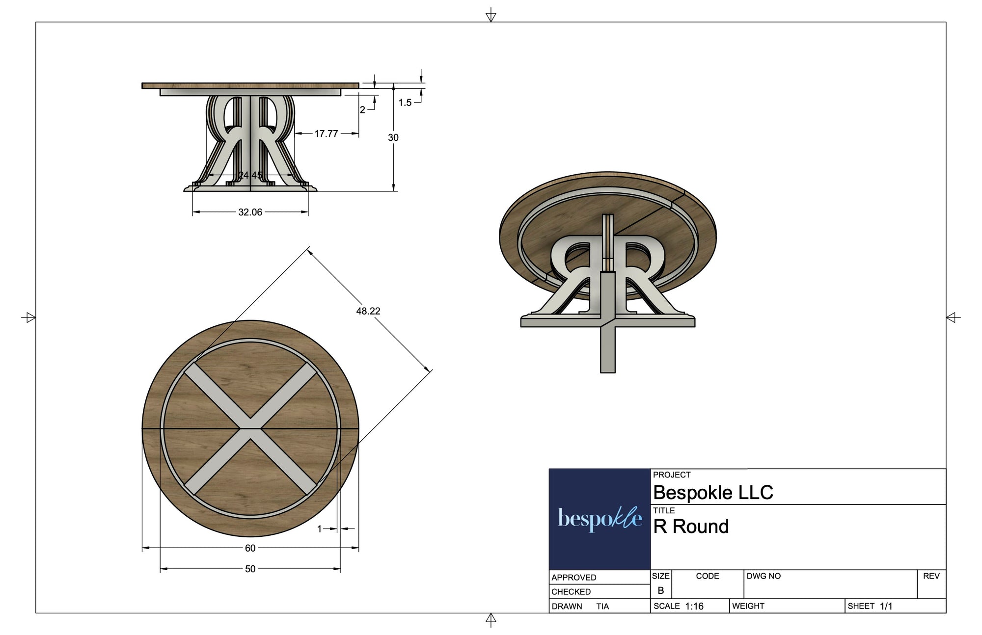 R Pedestal Table