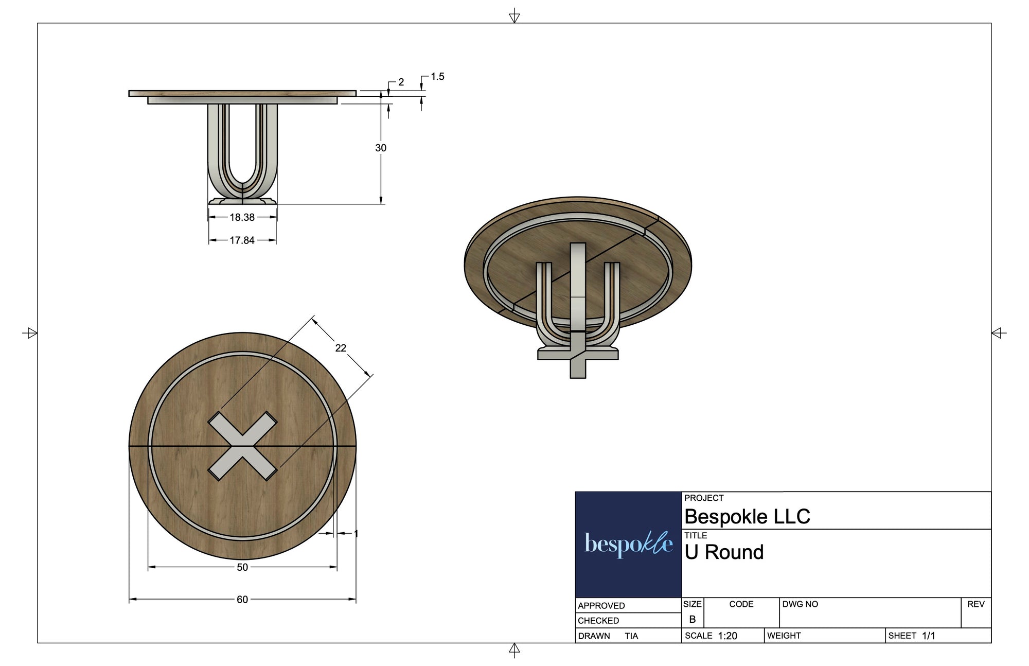 U Pedestal Table